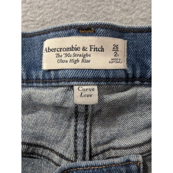 Abercrombie Fitch Jeans Womens Size 2 Blue Distressed '90s Straight High Rise - Picture 15 of 16